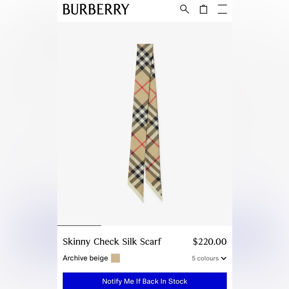 Burberry Tan and Red Silk Scarf